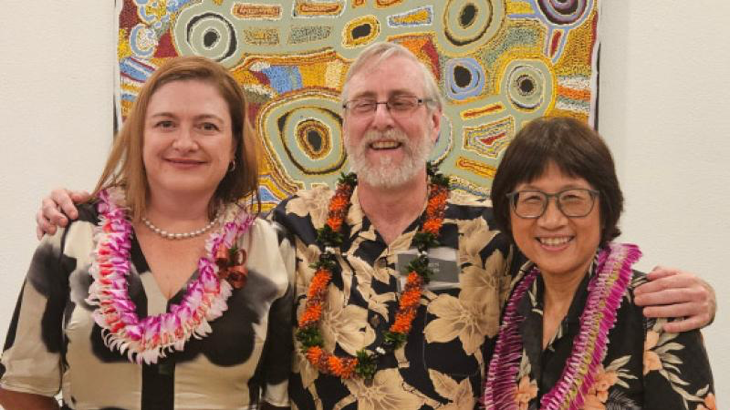 Chief Defence Scientist Tanya Monro, left, Minister-Counsellor Defence Science and Technology – Washington Darren Sutton, and US Under Secretary of Defense for Research and Engineering Heidi Shyu at the POST Conference in Hawaii. Story by Emma Thompson.