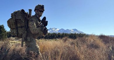 Australian Army soldier Private Lachlan Parker from the 5th Brigade on patrol during Exercise Tasman Reserve 2024.
