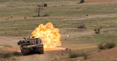 An Australian Army M1A1 Abrams fires its 120mm cannon during a live-fire serial for the Coral Balmoral Cup 2024 at the Puckapunyal Military Area, Victoria. Photo by Corporal Johnny Huang.