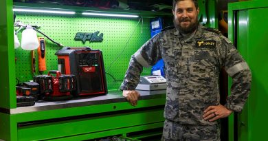 Marine Technician Leading Seaman Billy O’Grady with equipped toolboxes on board HMAS Adelaide. Photos by Corporal Jacob Joseph.