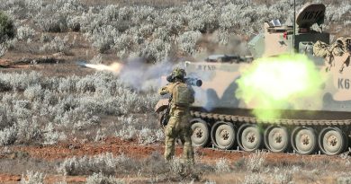 An Australian Army soldier fires an M3 Carl Gustav during the culminating activity on Exercise Rhino Run at Cultana Training Area, South Australia. Story by Captain Peter March. Photo by Sergeant Peng Zhang.