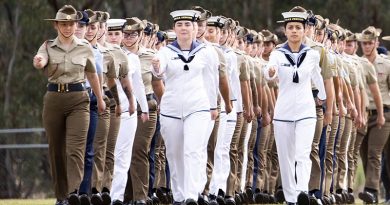 Australian Defence Force trainee medics from the Australian Defence Force medic course march onto the parade ground at the Army School of Health graduation at Latchford Barracks in Bandiana, Victoria. Photo by Sergeant Tristan Kennedy.