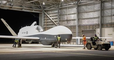 The first Royal Australian Air Force MQ-4C Triton arrives in its new hangar at RAAF Base Tindal, NT. Photo by Sergeant Andrew Eddie.