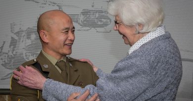 Former Air Force Nursing Officer Val Lawrence, meets Warrant Officer Class One Darren Wasley at the War Veterans’ Home at Myrtle Bank in South Australia. Story by Leading Seaman Nadav Harel. Photos by Sergeant Murray Staff.
