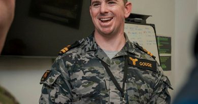 Lieutenant David Gouge talks with other members in the Multi-National Logistics Support Element during Exercise Rim of the Pacific 2024, in Hawaii. Story by Lieutenant Carolyn Martin. Photos by Corporal Nicole Dorrett.