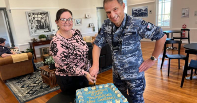 RAAF Base Townsville base manager Jacinta Wallace, left, and Acting Senior ADF Officer RAAF Base Townsville Wing Commander Paul Howell at the official opening of the new AAFCANS café in Building 53.