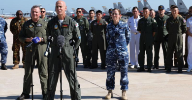 Head of Air Shows Air Force, Air Commodore Micka Grey, talks during the media launch event for the start of Exercise Pitch Black held at RAAF Base Darwin. Story by Flight Lieutenant Matthew Edwards. Photos by Sergeant David Gibbs.