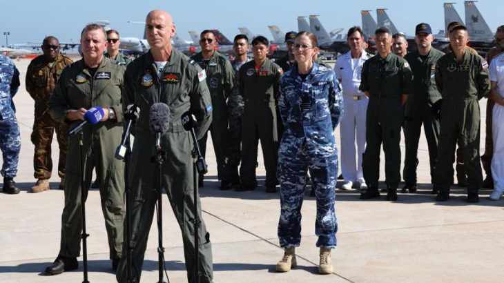 Head of Air Shows Air Force, Air Commodore Micka Grey, talks during the media launch event for the start of Exercise Pitch Black held at RAAF Base Darwin. Story by Flight Lieutenant Matthew Edwards. Photos by Sergeant David Gibbs.