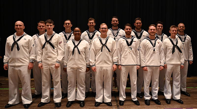 US Navy and Royal Australian Navy graduates from the US Navay's Basic Enlisted Submarine School, aboard the US Naval Submarine Base New London in Groton, Connecticut. US Navy photo by Lauren Laughlin.