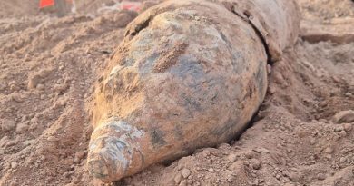 An unexploded World War II-era Japanese bomb that was later disposed of by the ADF's North Queensland Joint Explosive Ordnance Support team after it was unearthed at the Stokes Hill Waterfront Precinct in Darwin. Image supplied.