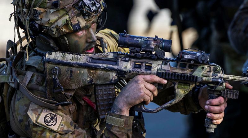 An Army soldier from Battle Group Heeler conducts a clearance of the Urban Operational Training Facility at Shoalwater Bay Training Area during Exercise Diamond Run 2024. Story by Major Martin Hadley. Photos by Corporal Johnny Huang.
