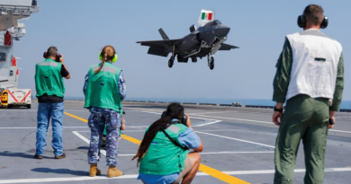 An Italian Navy F-35B Lightning II prepares to land on ITS Cavour while underway at sea during Exercise Pitch Black. Story by Flight Lieutenant Claire Campbell. Photos by Leading Aircraftman Kurt Lewis.