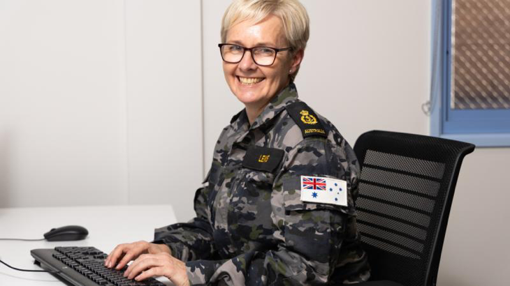 Chief Petty Officer Karen Lewis performs her role as a Navy Business Analyst. Story by Flight Lieutenant Marina Power. Photo by Leading Aircraftwoman Paris Rigney.