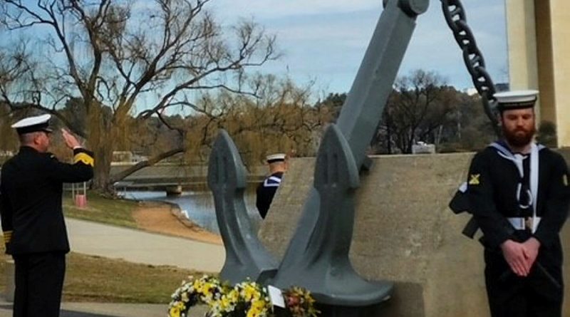 Captain Brett Westcott and members of the catafalque party attend the anniversary memorial service for the sinking of HMAS Canberra 1. Story. by Lieutenant Angela Faulkner.