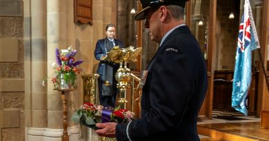 Representing the Chief of Air Force, Air Commodore James Badgery lays a wreath at St David's Cathedral in Hobart during the Battle of Britain National Commemoration service. Story by Flying Officer Wendy Pyper. Photos by Leading Aircraftman Brett Sherriff.