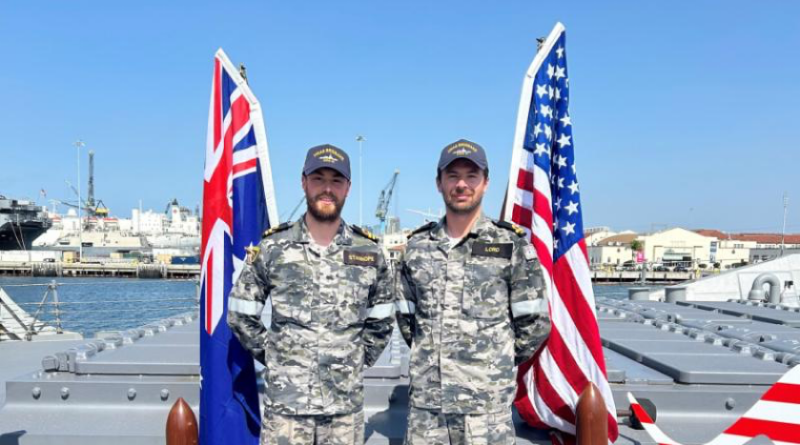 Lieutenant Jack Stanhope, left, and Sub-Lieutenant Liam Lord, of HMAS Brisbane, rendered assistance to a civilian after a car accident in the US.