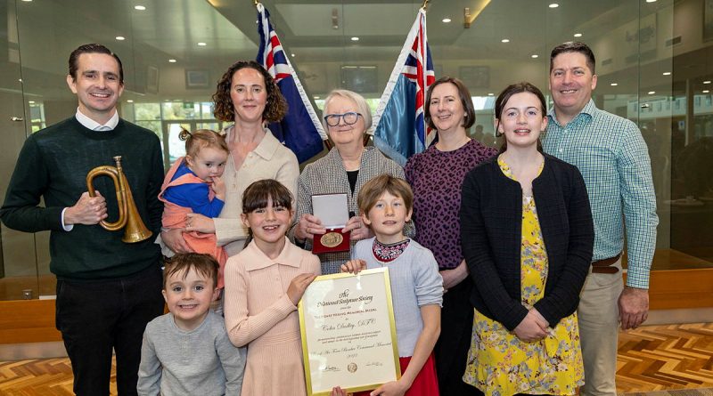 The family of the late Colin Dudley, a World War 2 Bomber Command veteran, receive the Henry Hering Art and Architecture Award on his behalf during a ceremony at RAAF Base Edinburgh, South Australia. Story by Flying Officer Shanea Zeegers. Photos by Aircraftwoman Halley Van Essen.
