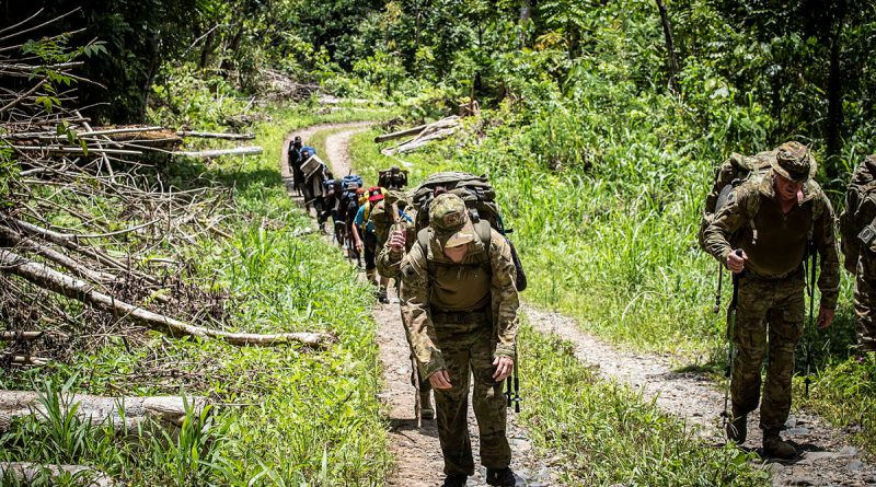 Australian Army Jonathan Church Good Soldiering Award recipients follow Lark Force’s withdrawal route through the jungle between the villages of Dodul and Maranagi in East New Britain, PNG. Story and photos by Corporal Melina Young.