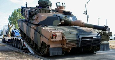 A newly acquired M1A2 Abrams main battle tank arrives at Lavarack Barracks in Townsville. Photos by Corporal Guy Sadler.