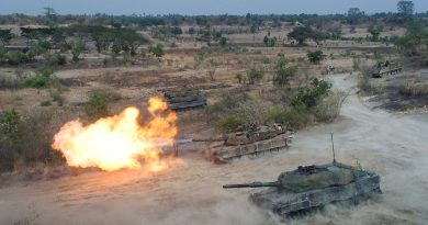 An Australian Army M1A1 Abrams fires while working side-by-side Indonesian National Armed Forces Leopard 2 tanks during a combined joint live-fire practice on Exercise Keris Woomera 2024 in East Java, Indonesia. Story by Lieutenant Commander Gary McHugh. Photo by Leading Seaman David Cox.