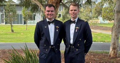 Brothers and Air Force pilots, Flying Officer Samuel Hughes, left, and Flying Officer Luke Hughes, celebrate earning their wings at the 1 Flying Training School Course 278 ADF Intermediate Pilots Course Graduation at RAAF Base East Sale. Story by Flight Lieutenant Lily Lancaster. Photo by Flying Officer Luke Marsden.