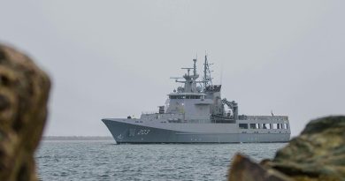 NUSHIP Arafura returns to the Osborne Naval Shipyard after conducting sea trials in August 2024. Image provided by Luerssen Australia.
