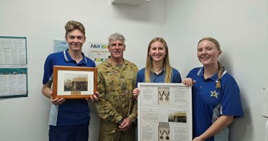 Trooper Nigel Cox has a proud association with former Mt Alford State School leadership team Guy, Tilly and Klancie. Story by Captain Cody Tsaousis. Photo by Mt Alford State School