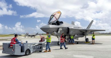 RAAF armament technicians load explosive ordnance on to an F-35A Lightning II aircraft during Exercise Cope North 25, at Andersen Air Force Base, Guam. Story by Flight Lieutenant Madeleine Magee. Photos by Aircraftwoman Mikaela Fernlund.
