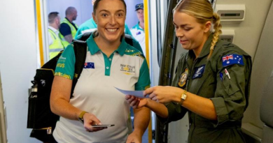 Invictus Games Vancouver Whistler 2025 competitor Sergeant Emily Lahey is welcomed on board a Royal Australian Air Force KC-30A aircraft by Leading Aircraftwoman Lily Cooper. Story. by Flying Officer Tina Langridge.