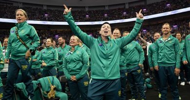 Invictus Games 2025 Team Australia celebrate at the Opening Ceremony of the Invictus Games Vancouver Whistler 2025 at BC Place Stadium in Vancouver, Canada. Photo by Flight Sergeant Christopher Dickson.
