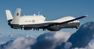 Australia's third MQ-4C Triton, also known as 'AUS3', on its first test flight at Northrop Grumman’s Palmdale, California, facility on 29 October 2024. Photo supplied by Northrop Grumman.