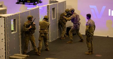 Soldiers from the 5th/7th Battalion, the Royal Australian Regiment, conduct a room clearance at the close-quarter battle area of the open-plan weapons training simulation system at Robertson Barracks in Darwin. Story and photos by Sergeant Matthew Bickerton.