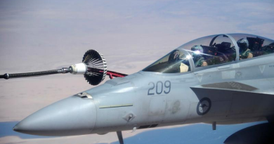 A Royal Australian Air Force F/A-18F Super Hornet aircraft receives fuel from a RAAF KC-30A Multi-Role Tanker Transport over Iraq as part of the Air Task Group for Operation Okra. Story by Warrant Officer Class 2 Max Bree. Photos by Sergeant Mick Davis.