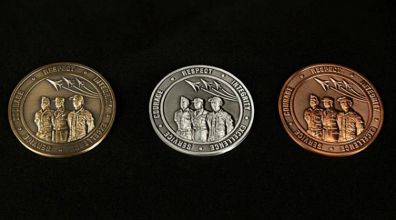 Air Force service medallions, from left, recognising 20, 10 and four years of service. Photos by Corporal Michael Rogers.