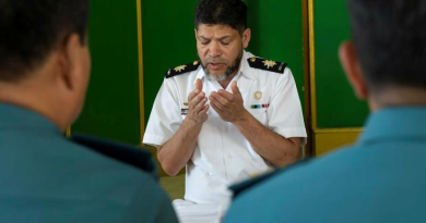 Navy Imam Mogamat Majidih Essa leads a prayer for members of the TNI AL at a local mosque in Surabaya Indonesia during Exercise Indo-Pacific Endeavour 2023. Story by Corporal Luke Bellman. Photo by Sergeant Craig Barrett.