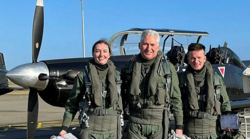 Pilot Officer Astrid Streeter-Smith and Pilot Officer Zack Burton return from a sortie with Group Captain Scott Woodland, Air and Space Liaison at the Australian High Commission in London. Story by Pilot Officer Tim Sullivan.