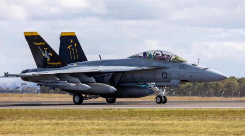 A Royal Australian Air Force F/A-18F Super Hornet lands at the Australian International Airshow 2025. Story by Flying Officer Rose Gigliotti. Photos by Leading Aircraftman Campbell Latch.