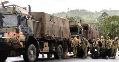 Soldiers from 8th/9th Battalion, Royal Australian Regiment, arrive in Lismore on Friday, 7 March 2025, to assist northern NSW communities in the wake of Tropical Cyclone Alfred. Photo by WO2 Raymond Vance.