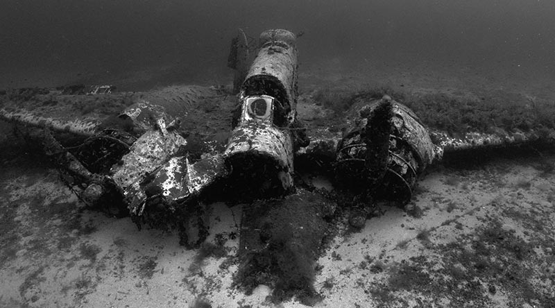 The wreck of No 454 Squadron, Royal Australian Air Force, Baltimore FW282, which was shot down during the conduct of a maritime reconnaissance mission on 3 December 1943. The wreck was located by AegeanTec in July 2024, with confirmation of the identity of the aircraft made in December 2024. Photo supplied by AegeanTec.