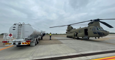 Army Corporal Bailey Cassidy refuels a CH-47F Chinook with some 3000lbs of blended sustainable aviation fuel at RAAF Base East Sale in southern Victoria. Story by Major Cameron Jamieson. Photo by Captain Bonnie Hunt.