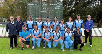 Air Force Cricket's Anzac Day 2022 team line up before the match in Bowral. Story by Wing Commander Deanna Nott.