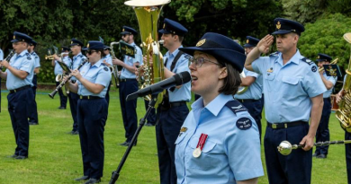 Royal Australian Air Force musician Corporal Chloe Bruer-Jones will sing the national anthems of Australia and New Zealand on Anzac Day. Story by Warrant Officer Ben van den Akker. Photo by Corporal Michael Currie.