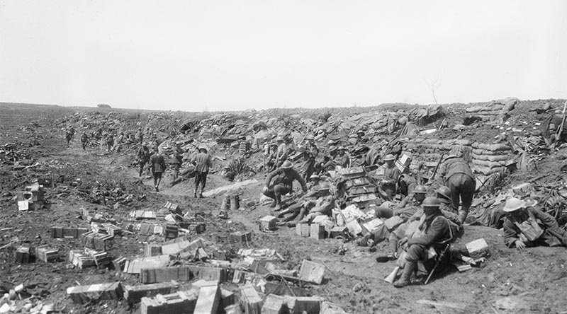The railway embankment which ran parallel to the Hindenburg Line south east of Bullecourt. The tank shown in the distance broke down above the shelter which housed the Headquarters of the 48th Battalion (Lieutenant Colonel R. L. Leane) during the first assault upon the Hindenburg Line (11 April 1917). The embankment was also the position of Brigadier General Gellibrand's Headquarters (6th Infantry Brigade) during the second assault (3 May 1917). AWM : E01408 COURTESY OF - Australian War Memorial