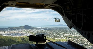 Two CH47-F Chinooks from the 5th Aviation Regiment conduct a mission during the Defence Force Remuneration Tribunal visit to Townsville, Queensland. Story and photos by Captain Chloe Ellwood.