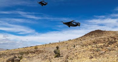 An Australian Army soldier from 1st Armoured Regiment demonstrates hyper-teaming with uncrewed aerial systems on Project Convergence Capstone 5 at Fort Irwin, California, on 11 March 2025. Story by Major Peter Nugent. Photos by Photos: Corporal Nakia Chapman.