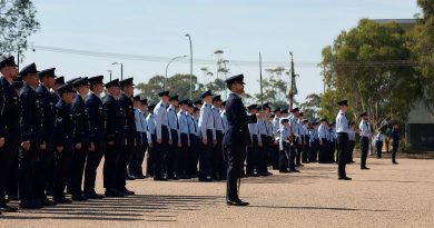 Participants in the Officers' Training School 75th anniversary parade stand to attention. Story by Flying Officer Shanea Zeegers. Photos by Leading Aircraftwoman Laura Flower.