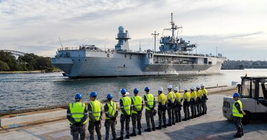 USS Blue Ridge prepares to berth alongside Fleet Base East in Sydney. Story byLieutenant Marcus Middleton. Photos by Leading Seaman Daniel Goodman.