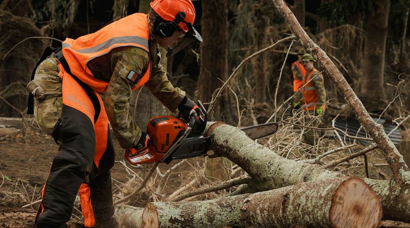 Army Reserve soldiers from 5th Brigade, deployed as part of Joint Task Force 629, clear debris to support the NSW State Emergency Service-led flood response in Wingham Brush Nature Reserve. Story by Captain Karam Louli. Photos by Corporal Adam Abela.