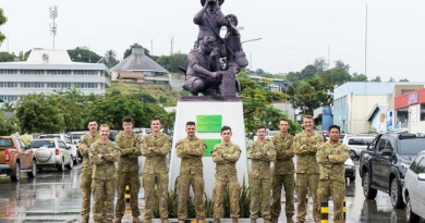 Australian Army soldiers from the 2nd Cavalry Regiment and the 3rd Combat Engineer Regiment visit he Solomon Scouts and Coastwatchers Monument during Exercise Coastwatchers 2025. Story by Major Diana Jennings. Photo by Lance Corporal Luke Donegan.