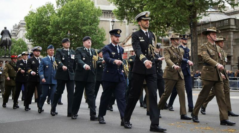Australian Defence Force members march with service personnel from other Commonwealth nations during the London parade to commemorate the 80th anniversary of Victory in Europe Day. Story by Captain Edward Pym. Photos from UK MOD © Crown copyright 2025.